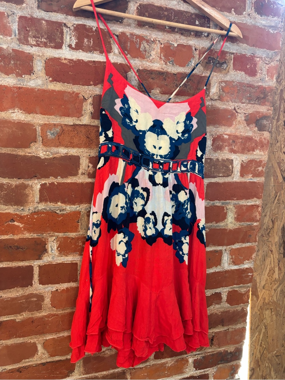 Free People Red Floral Spaghetti Strap Sundress